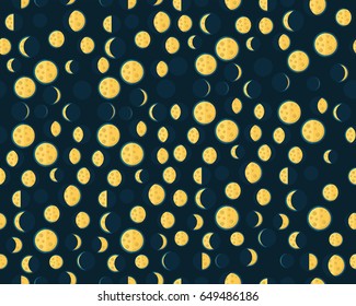 Vector flat seamless texture pattern phases of the moon.