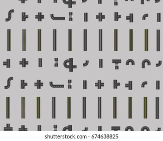Vector flat seamless texture pattern Road elements Create your own road map. 