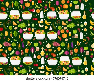 Vector flat seamless texture pattern Fresh salad