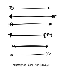 Vector Flat set of arrows from the bow sketch in pencil drawn different shapes Indian style.