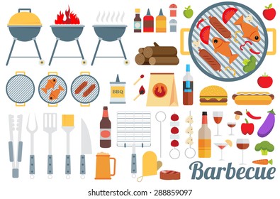 Vector flat set of barbecue tools.