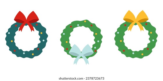 Vector flat set of christmas wreaths isolated on white background. Doodle collection of christmas decoration.