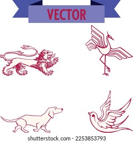 Vector flat set collection of animals silhouette isolated on white background