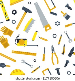 Vector Flat Set Of Construction Tools Pattern On White Background Illustration