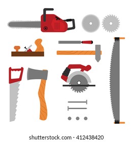 Vector Flat  Set Of Constuction Tool For Wood House Building