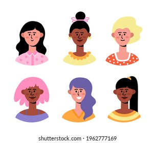 Vector flat set with different woman person portrait