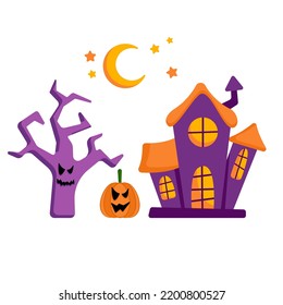 Vector flat set of elements for Halloween. Cute illustration hello halloween