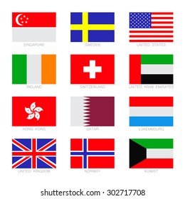 Vector flat set of the flags icons. Simple vector flags of the countries