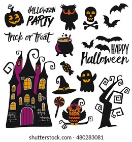Vector flat set for Halloween party Linear icons