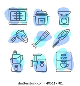 Vector flat set. The icon pack kitchen line of tools isolated on white background