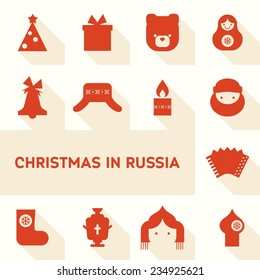Vector flat set of icons about christmas in russia 