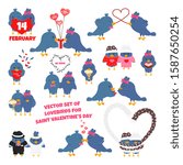 Vector Flat Set of Lovebirds for Valentine