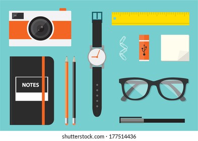 Vector flat set of modern stuff and devices. Flat style design - vector illustration