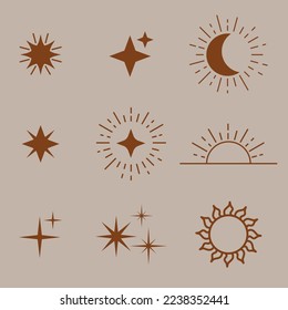 Vector flat set of sparkling stars? sun and moon