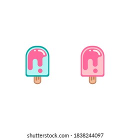 vector flat set of two colorful stylish icons of delicious cold cans on wood stick, eps 10  isolated on white, printable sticker, tasty pink and blue ice cream, gelato