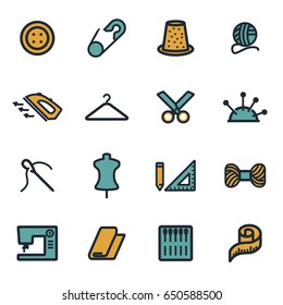 Vector flat sewing icons set on white background
