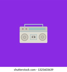 
Vector flat shape design, tape player on a purple proton background