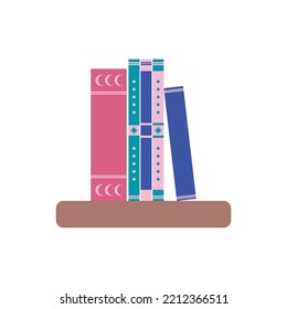 Estante plana vectorial con ilustración de libros