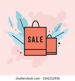 Vector flat shopping concept. Vector package with floral background. Perfect for banner,advertising,web,app etc.
