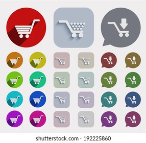Vector flat shopping icons set. circle and square variants