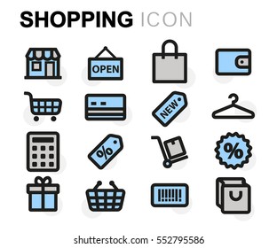 Vector flat shopping icons set on white background