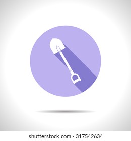 Vector flat shovel icon on color circle . Industrial equipment 