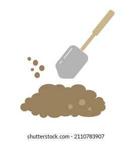 Vektorflache Schaufel mit einem Haufen Bodensymbole. Konzeptionselemente des Agrarkonzepts. Einzeln auf weißem Hintergrund. Feldausrüstung. Agrarinstrumente.