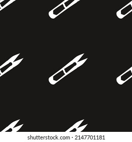 Vector flat silhouette hand drawn seamless pattern with pairs of scissors 