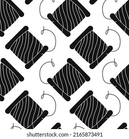 Vector flat silhouette hand drawn seamless pattern with yarn