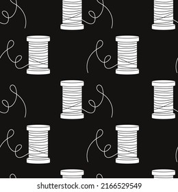 Vector flat silhouette hand drawn seamless pattern with yarn
