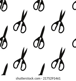 Vector flat silhouette hand drawn seamless pattern with pairs of scissors 