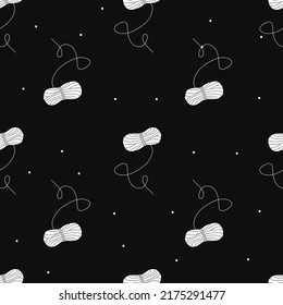 Vector flat silhouette hand drawn seamless pattern with yarn