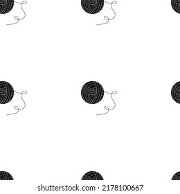 Vector flat silhouette hand drawn seamless pattern with yarn