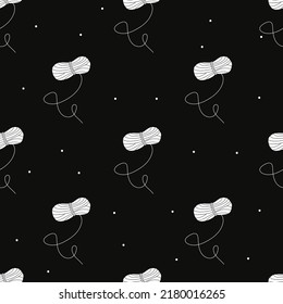 Vector flat silhouette hand drawn seamless pattern with yarn