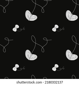 Vector flat silhouette hand drawn seamless pattern with yarn
