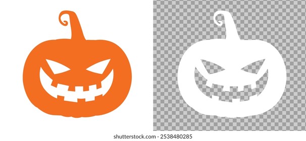 Vector Flat Silhouette Estilo Scary Smiling Halloween Calabazas en diferentes fondos de Colores Ilustración de calabaza mínima con expresión de cara espeluznante Feliz Halloween Truco o trato Diseño de póster.