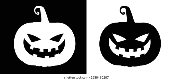 Vector Flat Silhouette Estilo Scary Smiling Halloween Calabazas en diferentes fondos de Colores Ilustración de calabaza mínima con expresión de cara espeluznante Feliz Halloween Truco o trato Diseño de póster.