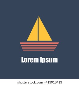 Vector flat simple emblem for yacht club logo. Illustration with nautical yacht background. Great for logo or print design. Sailboat flat silhouette. Travel, nautical hobby or activity, leisure icon