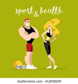 Vector flat simple friendly character isolated. Text message. Profession human icon. Person portrait. Sport people icon isolated on green background. Active healthy lifestyle. Girl, boy, lady, man.
