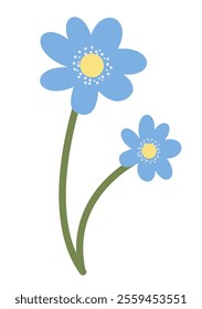 Vector Flat Simple Hepatica Isolated on White Background. Spring Flower Hepatica Bloom Element Flowers. Sticker, Print for Easter Spring Holidays Banners, Posters, Cards, Web. Folk Style.