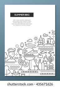 Vector flat simple line design summer barbecue and picnic poster, banner with bbq infographics elements