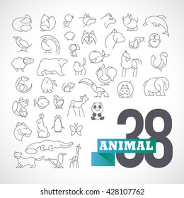 Vector flat simple minimalistic animal logo set. Animal, bird icon, mammal animal sign, symbol isolated on white background. Nature park, national zoo, pet shop logo, animal food store logo.
