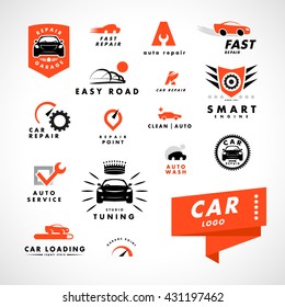 Vector Flat Simple Minimalistic Car Logo. Auto Icon Isolated On White Background. Repair Service Logo, Garage Logo, Auto Tuning Studio Insignia. Auto Design. Auto Illustration.