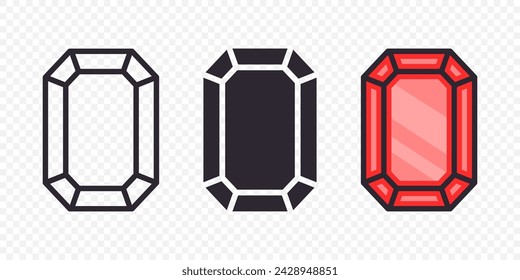 Conjunto de iconos de piedras preciosas minimalistas simples planos vectoriales. Diamante, cristal, diamantes de imitación en primer plano aislado. Concepto Joyería. Plantilla de diseño de piedras preciosas, gema clipart. Superior, Vista frontal