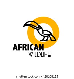 Vector flat simple minimalistic toucan bird logo. African bird icon, animal sign, symbol isolated on white background. Nature park, national zoo, pet shop logo, animal food store logo.