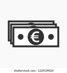Vector flat simple style illustration of a stack of banknotes with euro sign isolated on white background