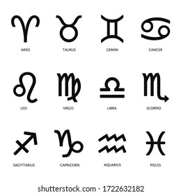 Vector flat and simple style illustration set of black Astrological signs isolated on white background - Shutterstock ID 1722632182