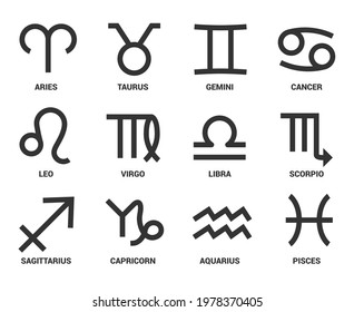 Vector flat and simple style illustration set of black Astrological signs isolated on white background