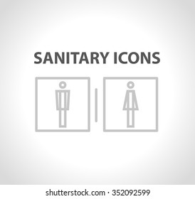 Vector flat simple toilet man and woman icon collection isolated on background.