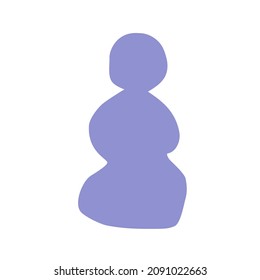 Vector flat simplified concept with light purple silhouette of snowman. Illustration with isolated hand drawn element for decoration Christmas card by abstract shapes. White background